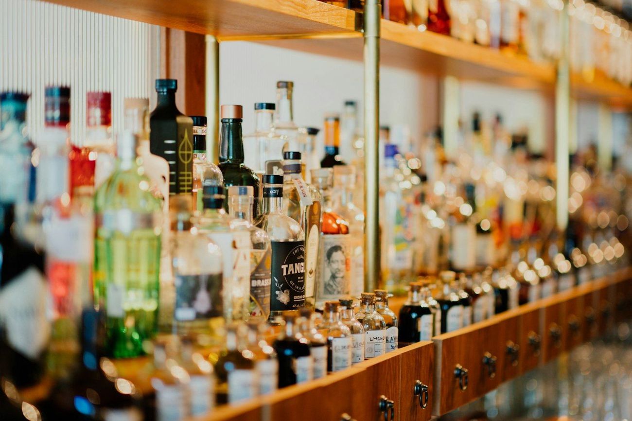 A rack of spirits at the shop