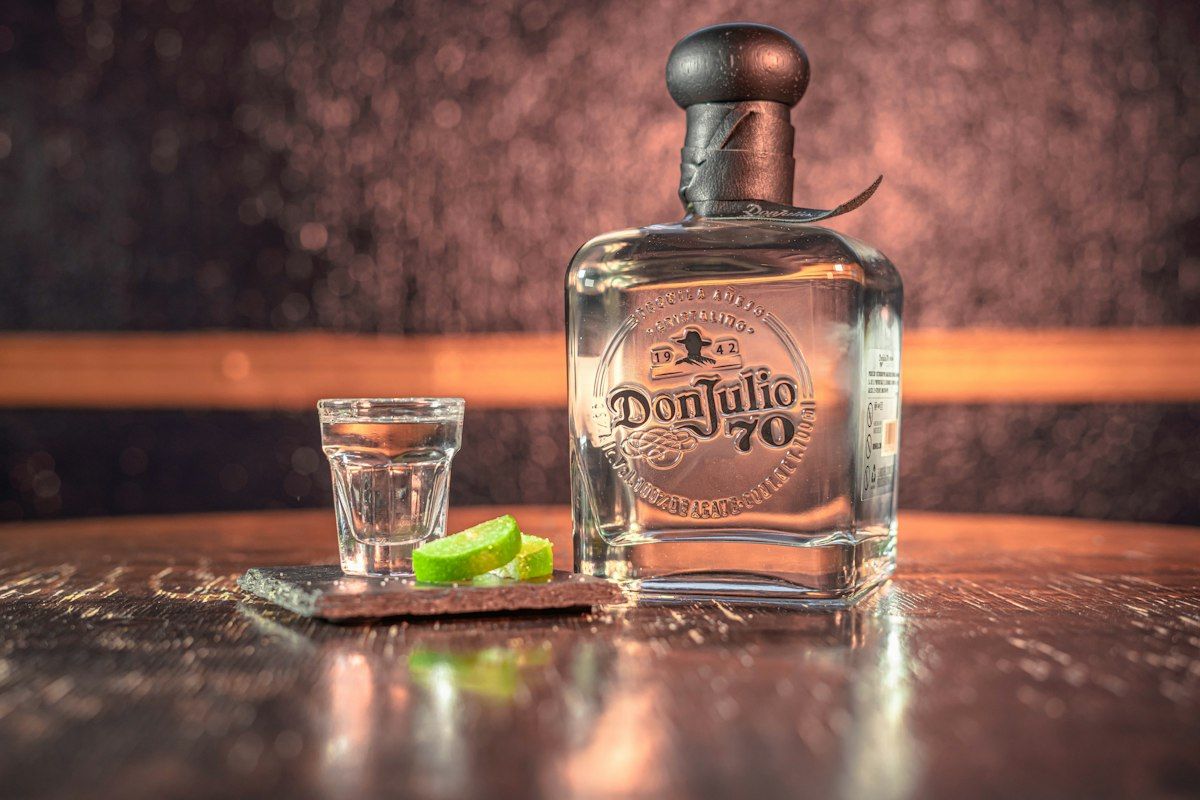 Premium tequila with a shot and lime