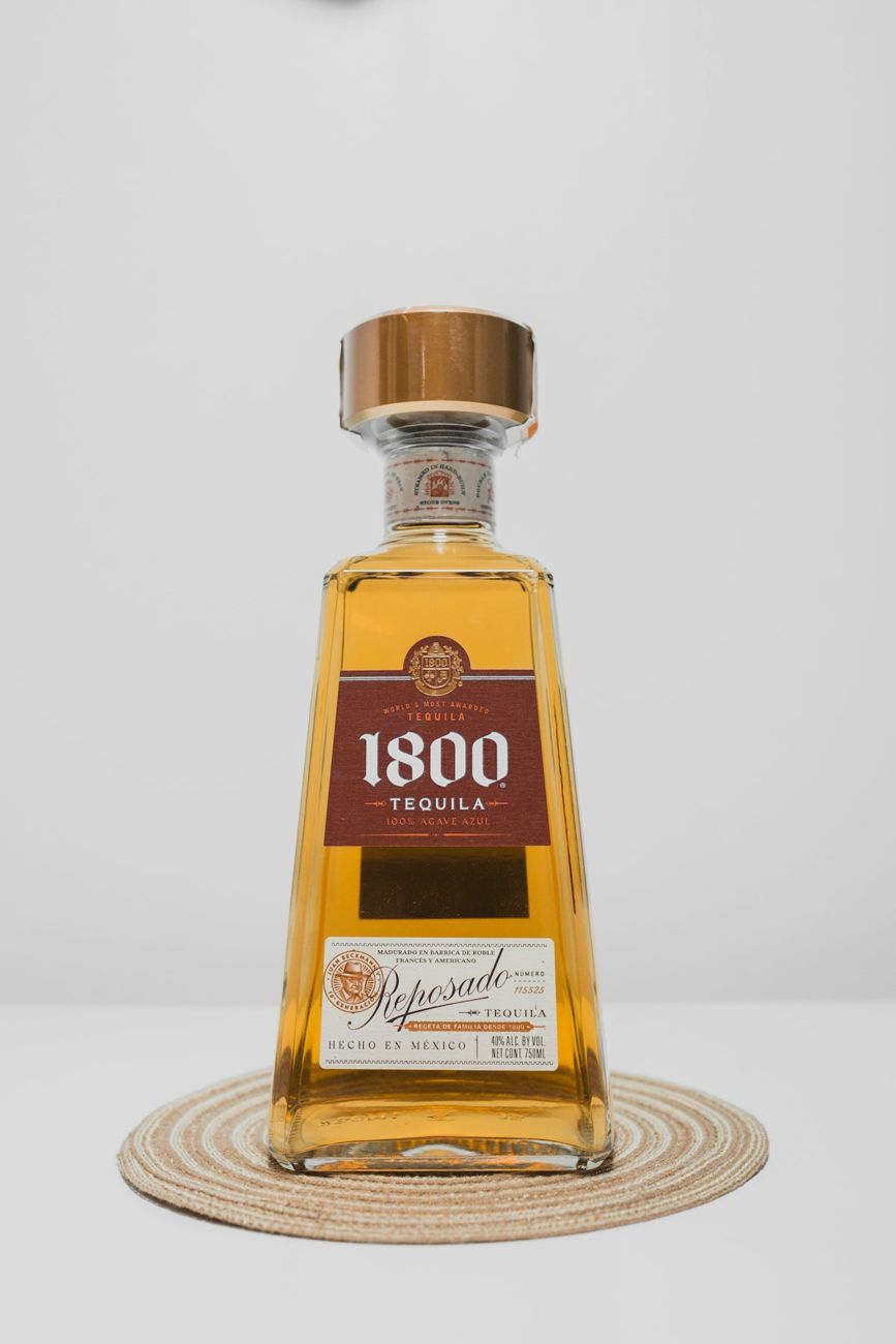 Liquor bottle on a table